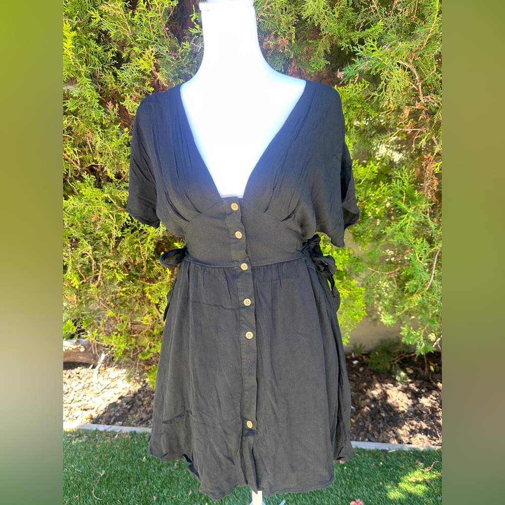 NWT Lulu's Certainly Cute Black Side-Tie Short Sleeve Mini Dress - Picture 2 of 6